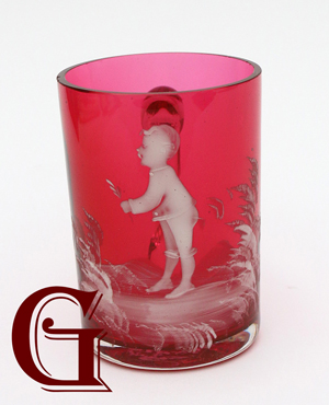cranberry glass Mary Gregory mug